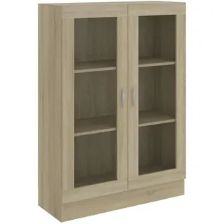 vidaXL Vitrinenschrank mit 3 Fächern, 2 Glastüren 82,5/30,5/115 cm aus Holzwerkstoff Sonoma-Eiche Dekor , Sonoma Eiche , Strukturbuche , Rechteckig , 82.5x115x30.5 cm , Esszimmer, Vitrinen, Vitrinenschränke