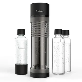Sodapop Wassersprudler Logan Matt Schwarz + 2 Glasflaschen (850 & 600 ml) + 1 PET-Flasche (850 ml)