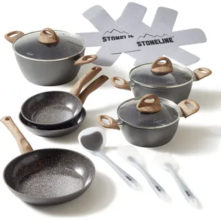 STONELINE® CERAMIC Keramik Kochgeschirr-Set 14-teilig | mit Deckeln - Holzoptik