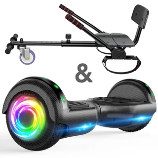 Hoverboard mit Sitzbefestigung Combo, 6,5 „Selbst Balancing Hover Board mit Bluetooth-Lautsprecher und LED-Leuchten für Kinder Mädchen Jungen (einschließlich Go-Kart)