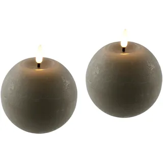 LED Kugelkerzen 2er Set aus Echtwachs batteriebetrieben realistische Flamme mit Timerfunktion runde Dekokerzen für Adventskranz Kranz oder einzeln Echtwachskerze Flackernd Stumpenkerze Adventskerzen