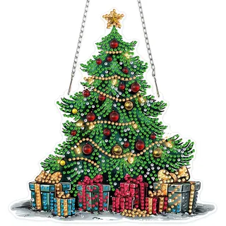 MOGTAA Weihnachten Diamond Painting Anhänger, Weihnachtsbaum Diamond Painting mit Kette Kinder Erwachsene, Diamant Painting Fensterbilder Beidseitig, Hängende Ornament Bastelset Set für Wand Decor