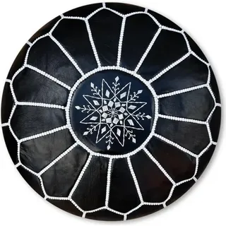 Marokkanischer Echtleder Pouf - Schwarz - Handgefertigt - gefüllt geliefert - Ottoman Sitzsack Fußhocker - Schwarz