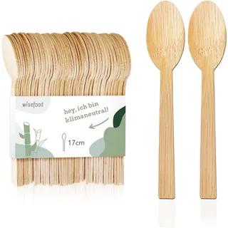 wisefood Bambus Einweg Löffel 100 Stück 17cm - Bambusbesteck - biologisch abbaubares Einwegbesteck - Bambusgeschirr Set als Alternative zu Plastik oder Papier - natürliche Bambus-Löffel