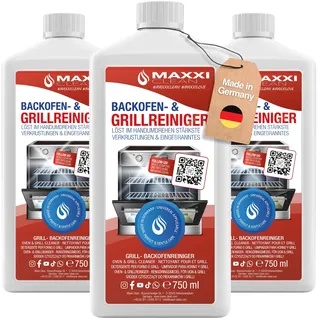 MAXXI CLEAN | Backofen- & Grillreiniger extra stark | 3x 750 ml Gel Paste | selbstarbeitender Reiniger und Fettlöser | für, Herdplatte & Grill | löst Verkrustungen ohne Aufheizen & Gerüche