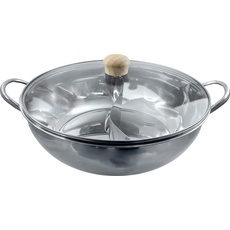 JADE TEMPLE 17105 Edelstahl Hot Pot Wok mit Glasdeckel, D: 34 cm, silber