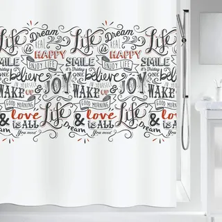 Spirella Duschvorhang Lovejoy 180 x 200 cm weiß-schwarz-rot