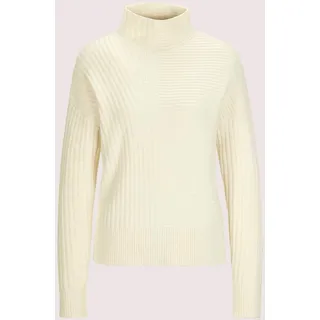 Longpullover MADELEINE "Strickpullover Eleganter Wollpullover mit Stehkragen", Damen, Gr. 40/42, weiß (wollweiß), Obermaterial: 90% Schurwolle WV. 10% Kaschmir WS., Modern, Pullover Longpullover, Mustermix