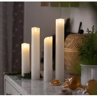 Dekoleidenschaft 4 LED Stabkerzen Elegance weiß, aus Echtwachs, 20/25 / 30/35 cm hoch, flackernd, mit Timer-Funktion, flammenlose Tafelkerze, Wachskerzen