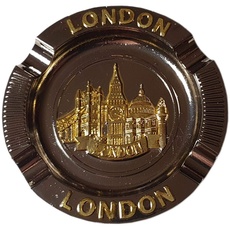 Mini-Aschenbecher aus Metall, Motiv: Londoner Ikonen, Collage, goldfarben, Tower Bridge, Big Ben, St. Paul's Cathedral, britisches Souvenir für Zuhause aus England