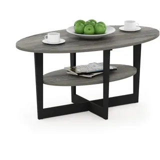 Furinno Jaya Oval Couchtisch, Holz, French Oak Grey/Black, 1-Pack, 90 (B) x 42 (H) x 50 (T) cm