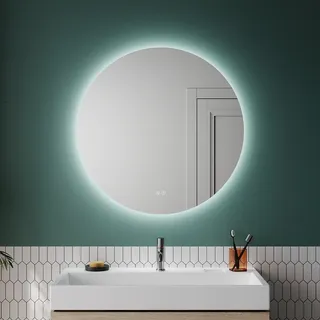 SONNI Ø 80 cm Rund Badspiegel Doppelter Berührungsschalter mit Dreifarbige Temperatur LED Beleuchtung mit Beschlagfrei-Funktion Runder Spiegel