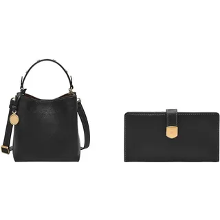 Fossil Damen Jessie Schwarze Ledertasche und Lennox Portemonnaie, Set