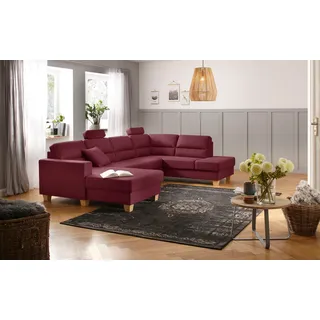 Home affaire Wohnlandschaft »Navan, komfortabel mit viel Platz, U-Form« wahlweise mit Bettfunktion und Kopfstütze, rot