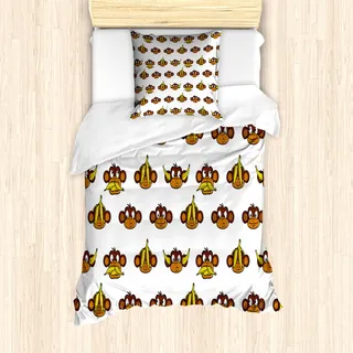 ABAKUHAUS Kindergarten Mantele, Lustige Affen Bananen, Milbensicher Allergiker geeignet mit Kissenbezügen, 135 cm x 200 cm - 80 x 80 cm, Braun Hellbraun Gelb - Braun