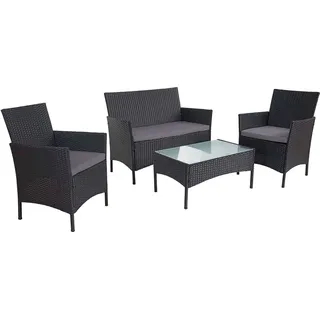 MCW 2-1-1 Poly-Rattan Garten-Garnitur Hamar, Sitzgruppe Lounge-Set Sofa ~ anthrazit, Kissen anthrazit