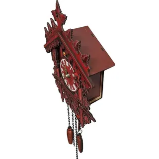 Kuckucksuhr Wanduhr - Hausform aus Holz - Vintage Retro Design - Mit Alarmfunktion - Deko für Schlafzimmer & Wohnzimmer - Batterie nicht enthalten - Rot - Rot