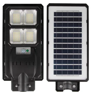 LED Solar Gartenleuchte 6000K Kaltweiß 2400lm 200W 120° IP65 PIR Bewegungsmelder Mastleuchte Schwarz - Schwarz
