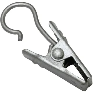 GARDINIA Clipshaken für Gardinenringe und Vitragestangen, Gardinenhaken mit Klammer, Metall, Silber-matt