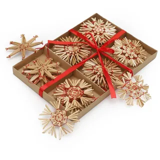SALCAR 24-teiliges WeihnachtsbaumSchmuck aus Stroh, Strohsterne Set, Natürlicher Stroh Anhänger für Weihnachtsdekoration, handgemachter natürlicher Schmuck für Christbäume