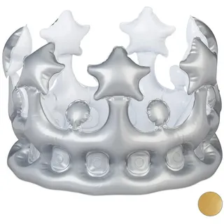 Relaxdays Aufblasbare Krone, Kostümzubehör Karneval, Accessoire für Prinzessin, König, JGA, Geburtstagskrone, Silber