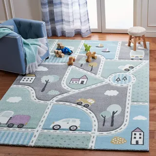 Safavieh Zeitgenössische Teppich für Wohnzimmer, Esszimmer, Schlafzimmer - Carousel Kids Collection, Kurzer Flor, Mehrfarbig, 160 x 160 cm