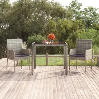 The Living Store Gartentisch mit Glasplatte Grau 90x90x75 cm Poly Rattan - Grau