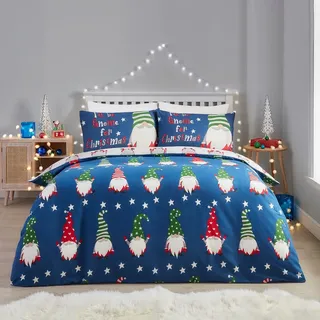 Fusion Weihnachtswichtel für Weihnachten – 100% gebürstete Baumwolle Bettbezug-Set – Einzelbettgröße in Marineblau GFCNY11PZU