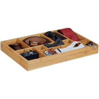 Relaxdays Schubladeneinsatz Bambus H x B x T: ca. 5 x 45 x 32 cm Küchenorganizer, Trennwände Besteckkasten, natur