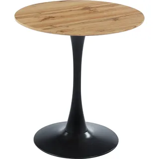 Säulentisch Holz Wildeiche-Optik Gerade Kante 80 cm Metall-Tulpenfuß STOCKHOLM - Beige