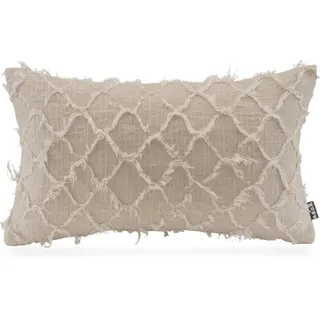 Dekokissen H.O.C.K. "Nuvole", beige (beige, natur, unifarben), B:50cm H:10cm L:30cm, Baumwolle, Polyester, Dekokissen_Sitzkissen_Kissenhüllen, Dekokissen, Sofakissen inkl. Füllung, mit Fransen, Boho-Style