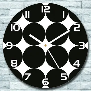 Wanduhr aus Glas Rund fi 30 Schwarze Riesen Punkte Quarz Deko Schlafzimmer Büro