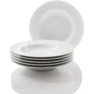 Suppenteller RETSCH ARZBERG "Teller Set, HEIKE WEISS, Teller 23 cm, für 6 Personen, rund, Porzellan", weiß, Ø:23cm, Porzellan, Speiseteller, Suppenteller, für den großen Hunger – 6 tiefe Teller in der größeren Ausführung
