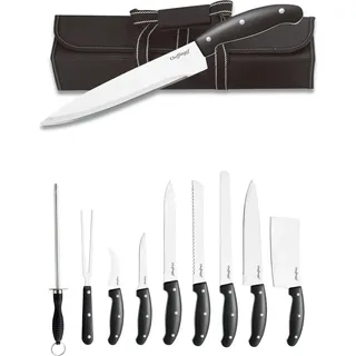 Cheffinger 10-teiliges Messer-Set aus Edelstahl mit Holzgriff & Tragetasche