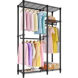 GarveeLife Kleiderständer Offen Bis 320 kg Freistehende Kleiderstange Stabiler Kleiderschrank Mit Höhenverstellbaren Einlegeböden Kleiderbügel Für Schlafzimmer & Flur 110 * 40 * 194.2 cm