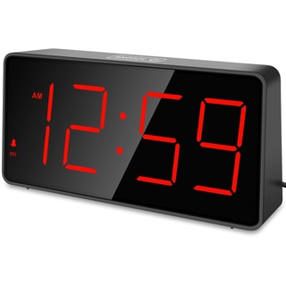 Eachui LED Wecker Digital mit Ladestation, Wecker mit Großen Zahlen, Helligkeit und Lautstärke Regelbar, Snooze, 12/24HR, Digital Uhr Netzbetrieben