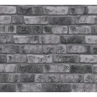 A.S. Création Steintapete Grau Anthrazit & Stones 388124 Vliestapete Steinoptik 0.53 x 10.05 m Wohnzimmer Schlafzimmer Flur Küche Esszimmer Badezimmer Bad