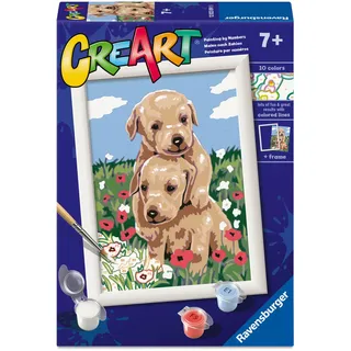 Ravensburger - CreArt Serie E: Golden Retriever, Malen nach Zahlen, Malset für Kinder, inklusive Rahmen, pädagogisches und kreatives Spiel, Geschenkidee für Kinder ab 7 Jahren, 13 x 18 cm