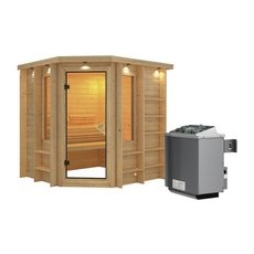KARIBU Sauna »Libau«, inkl. 9 kW Saunaofen mit integrierter Steuerung, für 3 Personen - beige