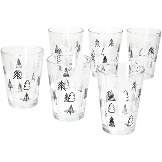 Ritzenhoff & Breker Weihnachtsbaum 6er Set Glühweingläser I 240ml, H 11cm I Tee-Glas mit Tannenbaum-Dekor in Schwarz & Weiß I Weihnachtsglas für Kaffee, Eierlikör & Co an Nikolaus & zum Advent