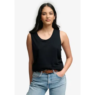 Tanktop SUPERDRY "SCOOP NECK TANK", Damen, Gr. S, eclipse navy, Jersey, Obermaterial: 60% Baumwolle, 40% Lyocell, unifarben, regular fit normal, Rundhals, Tops Tanktop, Baumwollmischung, regular fit