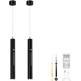 Lightsjoy 2er Hängelampe mit Batterie 5000 mAh Akku Pendelleuchte mit Fernbedienung Hängeleuchte Ohne Strom Dimmbar Schwarz Lampen Hängend mit Bewegungsmelder für Küchenlampe Schlafzimmer Wohnzimmer