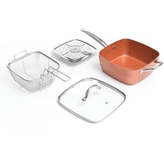 Bild - 5 in 1 Multifunktions-Keramikpfannenset Coppans, Anti-Haft, PFOA/PTFE-frei, multifunktional: braten/kochen/frittieren/dampfgaren/backen, inkl. Zubehör, Silber, 24x24x9 cm, Aluminium