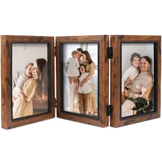 Shampsen 3 Bilderrahmen 13x18 Bilderrahmen Collage Braun mit Scharnier Dreifach Faltbarer Rahmen Tischplatte Schreibtisch-Display, Geschenk für Mutter, Freund