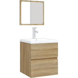 vidaXL Waschbeckenunterschrank mit Waschbecken Spiegel Sonoma Eiche - Braun