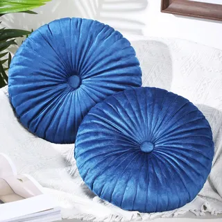 Namalu 2 Stück Rund Kürbis Kissen 35 cm Samt Wurfkissen Klein Samt Bodenkissen Rund Gefüllt Kissen Sitzkissen Dekokissen für Couch Sofa Bett Wohnzimmer (Marineblau)