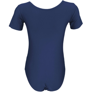 Turnanzug AQUARTI "Body Mädchen Kurzarm Ballettanzug Einfarbig", Kinder, Gr. 140, blau (dunkelblau), Obermaterial: 96% Baumwolle CO. 4% Elasthan EL., Sportanzüge Turnanzug