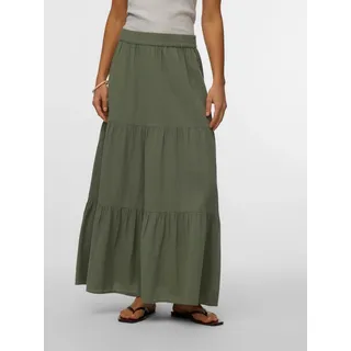 Maxirock VERO MODA "VMDICTHE HW MAXI SKIRT WVN GA", Damen, Gr. S (36), grün (laurel wreath), Web, Obermaterial: 100% Baumwolle, unifarben, lang, Röcke Maxirock, Baumwolle