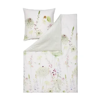 Estella Mako-Satin Meadow Blumenwiese Wende Grün 155 x 220 cm + 80 x 80 cm