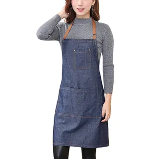 Aivtalk Kochbegeisterte Frauen Schürze Baumwolle Denim Kochschürze Küchenschürze Grillschürze Latzschürze Ärmellose Damen Schürze mit Taschen 71 * 65cm Denim Blau